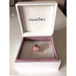 Genuine Pandora Large Pink Flowers Murano Glass Sterling Silver Charm