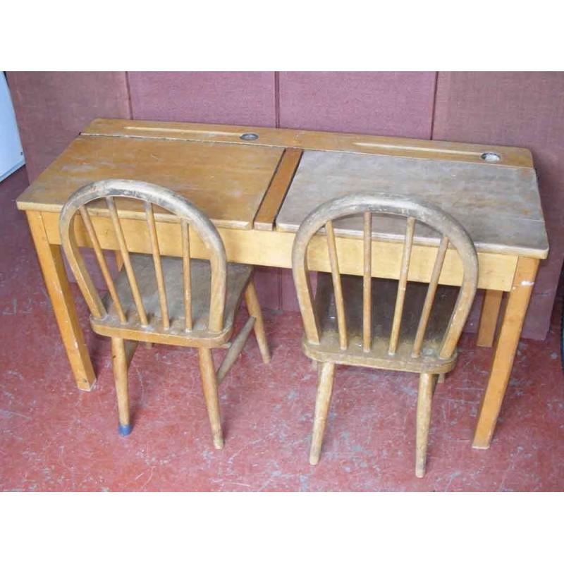 Vintage 1950's infants double school desk & two matching chairs.