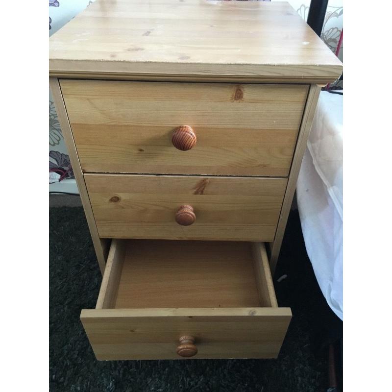 Pine three drawer bedroom cabinet