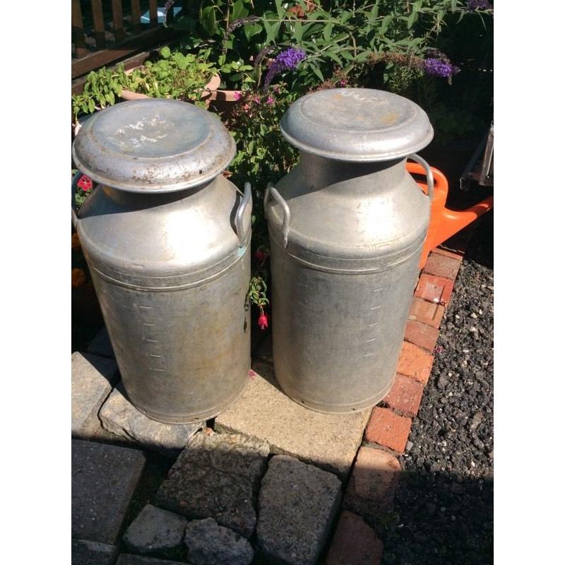 Two 10 gallon aluminium milk churns 1960's