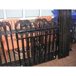 Gate, Railings, 8 Posts with Cannon Balls and Hinges. BARGAIN All Ready to Fit.