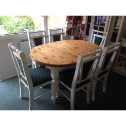 Shabby chic dining table and six chairs