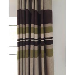 Brand New - *Curtina* Stamford Lined Eyelet Curtains and tie backs in green/brown/beige