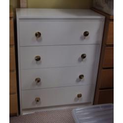 Ikea White Wood Four Drawer Chest of Drawers With Brass Handles