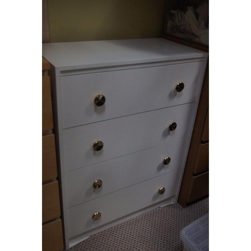 Ikea White Wood Four Drawer Chest of Drawers With Brass Handles