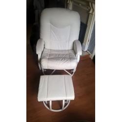 white recliner/rocker with rocking stoole