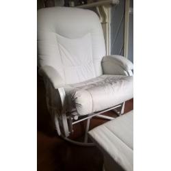 white recliner/rocker with rocking stoole
