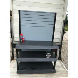 Very sturdy/strong/heavy wooden workbench/potting bench with shelves wipe clean surface,