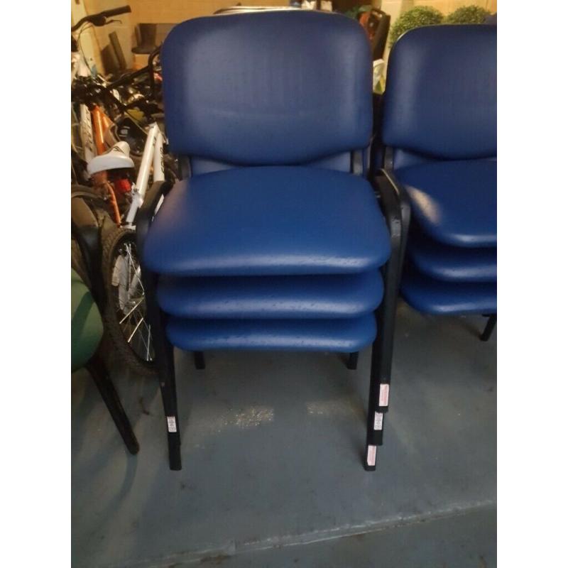 Blue leather chairs office/meeting room x6