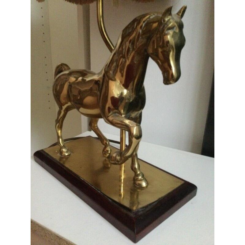 Vintage Solid Brass Collectible Horse Equestrian Table Lamp Light