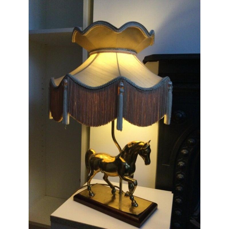 Vintage Solid Brass Collectible Horse Equestrian Table Lamp Light